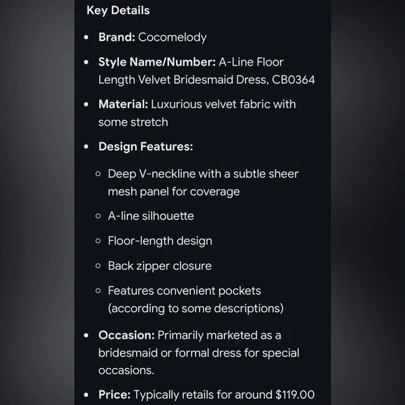 NWT COCOMELODY SZ 6 DEEP RED Velvet V Neckline With An A-Line Silhouette - Picture 7 of 9